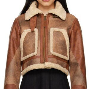 Mini Jetz Crop Faux Leather Biker Jacket with Faux Fur Trim